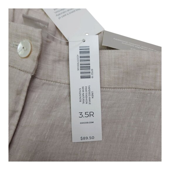Chicos Natural Linen Slim Leg Pants Beige 3.5R Mid-Rise Tapered Ankle 26" Inseam - Picture 4 of 16